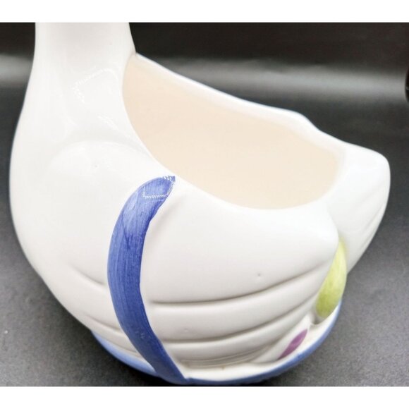 FTDA Ceramic Goose Planter Blue Hat & Yellow Bow Vintage 1986 ROC 7.25 Inches - Picture 8 of 16
